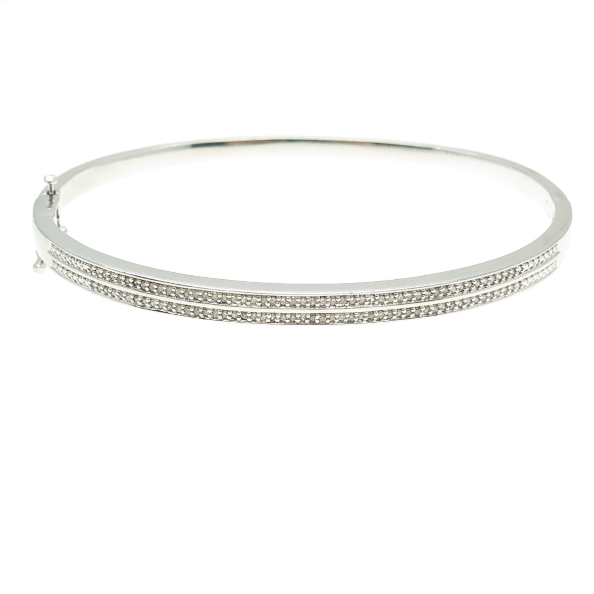 SUN 925 Sterling Silver Real Round-Cut Diamond Bangle Bracelet 7.25"