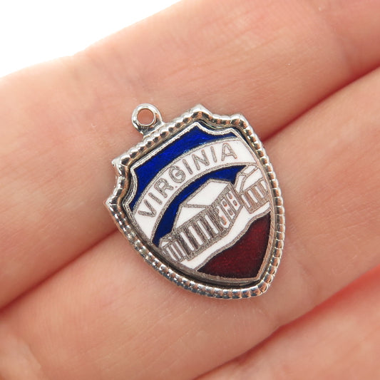 ELCO 925 Sterling Silver Vintage Enamel Virginia State Minimalist Charm Pendant