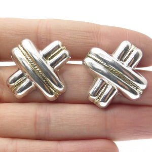 925 Sterling Silver 2-Tone Vintage "X" Modernist Earrings
