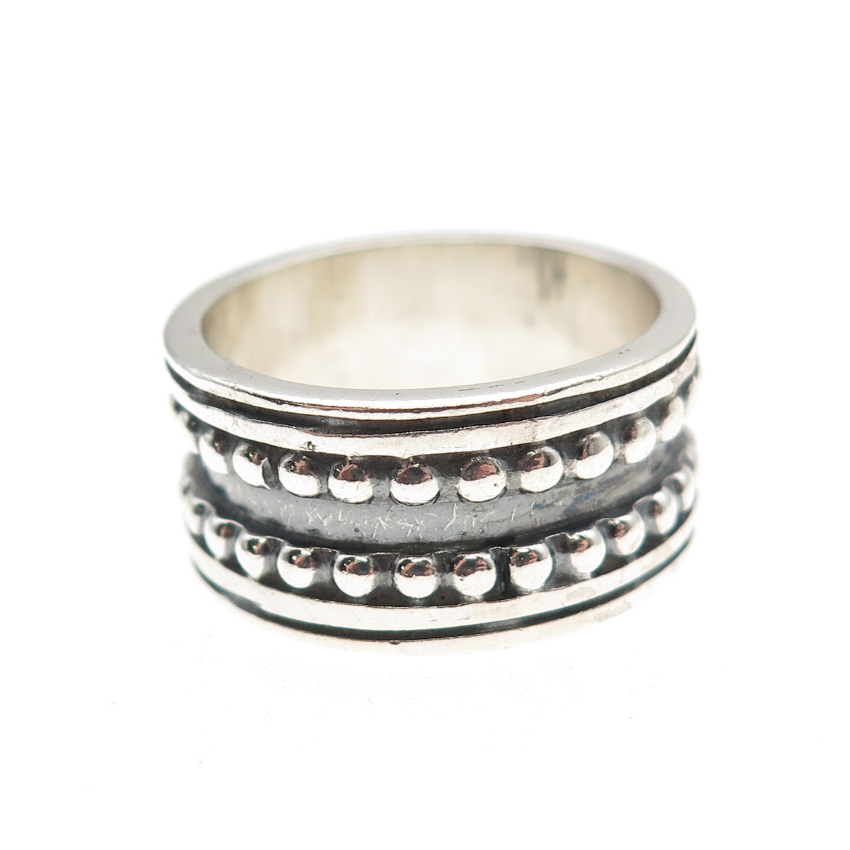 Maria Belen 925 Sterling Silver Vintage Oxidized Beaded Band Ring Size 8