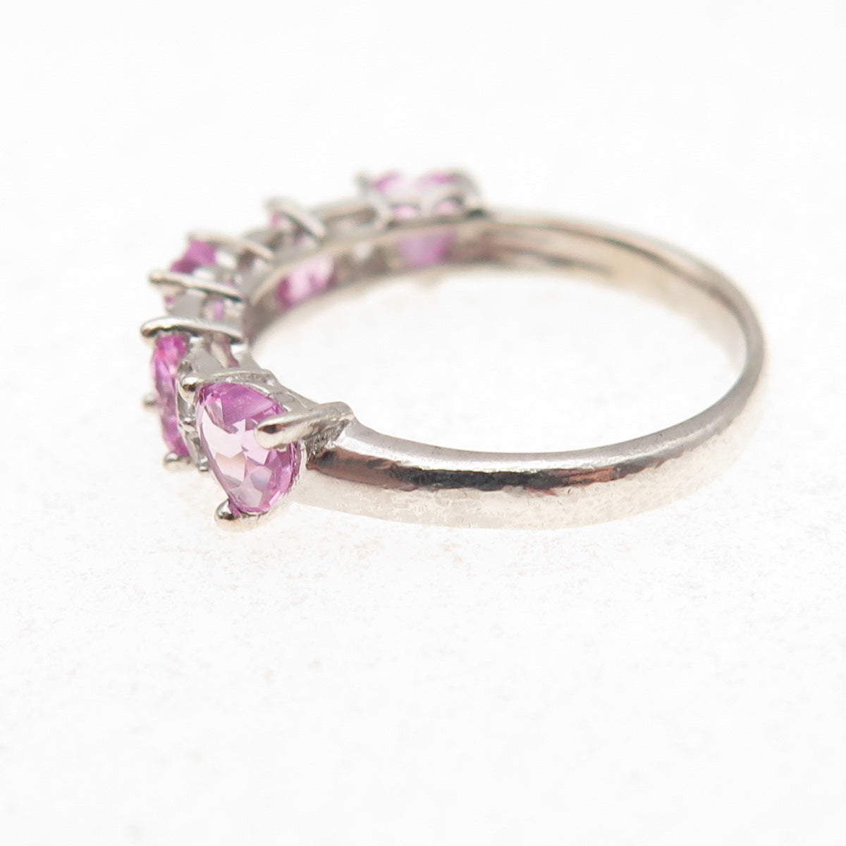 Michelle Albala 925 Sterling Silver Real White & Pink Topaz Heart Ring Size 6.25