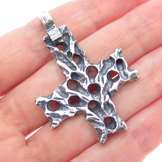 925 Sterling Silver Vintage Modernist Cross Oxidized Charm Pendant
