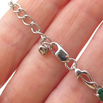 925 Sterling Silver Vintage Real Oval-Cut Chrome Diopside Bracelet 6.5-7.5"