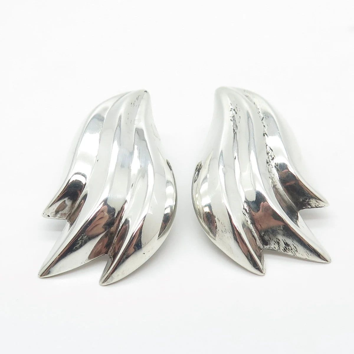 925 Sterling Silver Vintage Ribbed Clip On Earrings