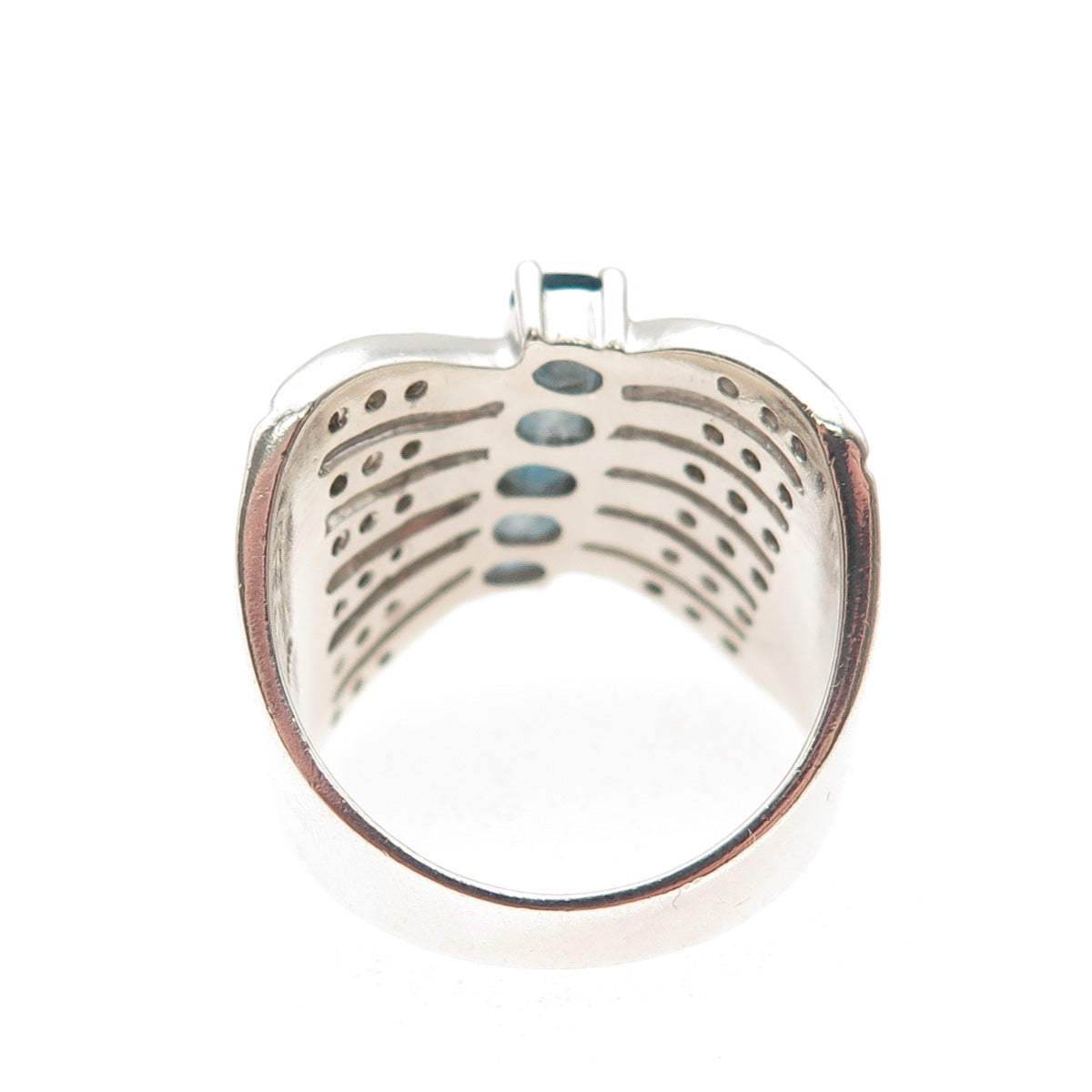 925 Sterling Silver Vintage Real Swiss Blue & White Topaz Ring Size 7.5