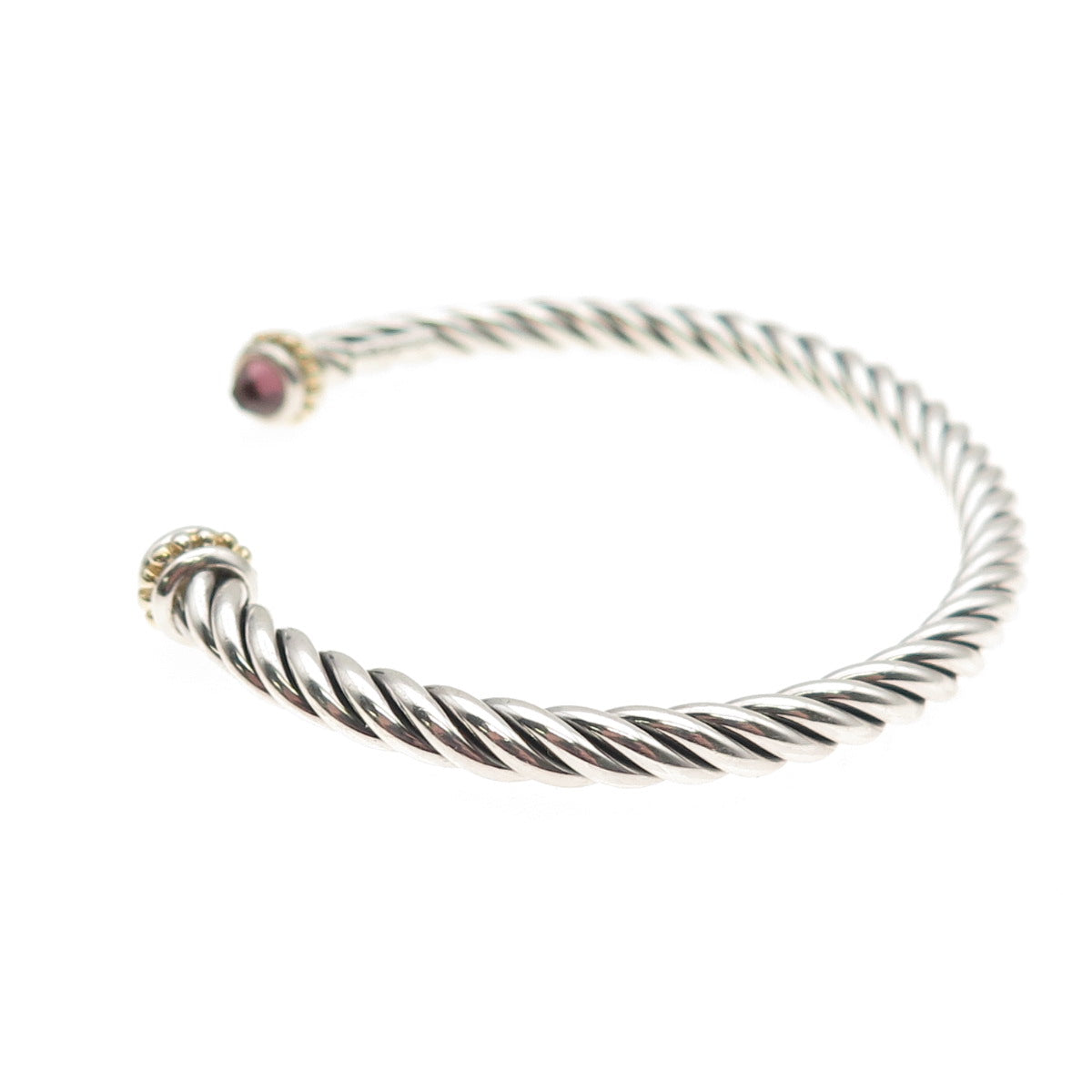 925 Sterling Silver 2-Tone Real Amethyst Cable Cuff Adjustable Bracelet 6.25"