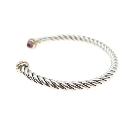 925 Sterling Silver 2-Tone Real Amethyst Cable Cuff Adjustable Bracelet 6.25"
