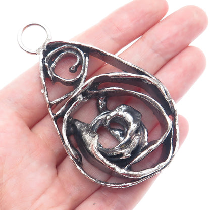 925 Sterling Silver Vintage Modernist Oxidized Large Pendant