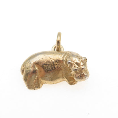 925 Sterling Silver Gold Plated Vintage Hippopotamus Charm Pendant
