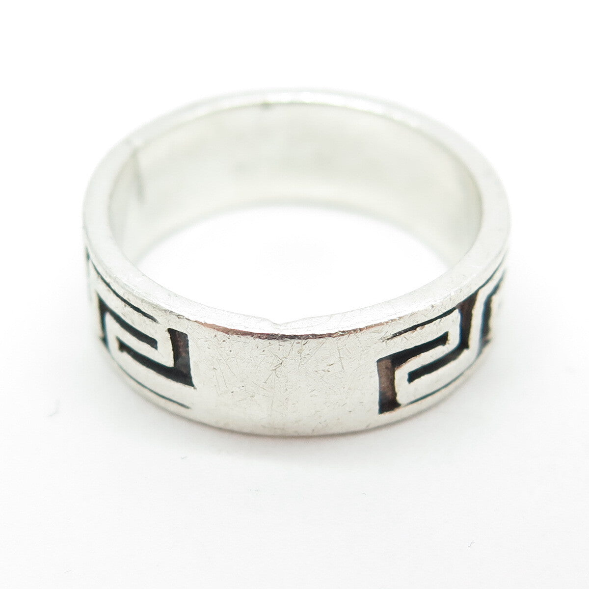 925 Sterling Silver Vintage Greek Maze Band Ring Size 8