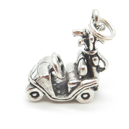 SUN WEST 925 Sterling Silver Vintage Golf Car 3D Charm Pendant