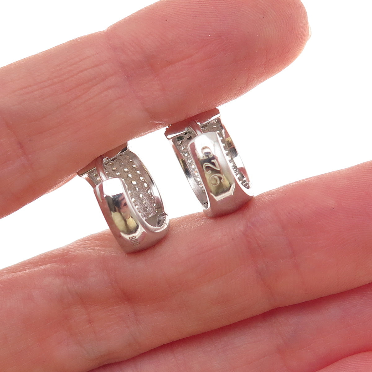 925 Sterling Silver Round-Cut C Z Hoop Earrings