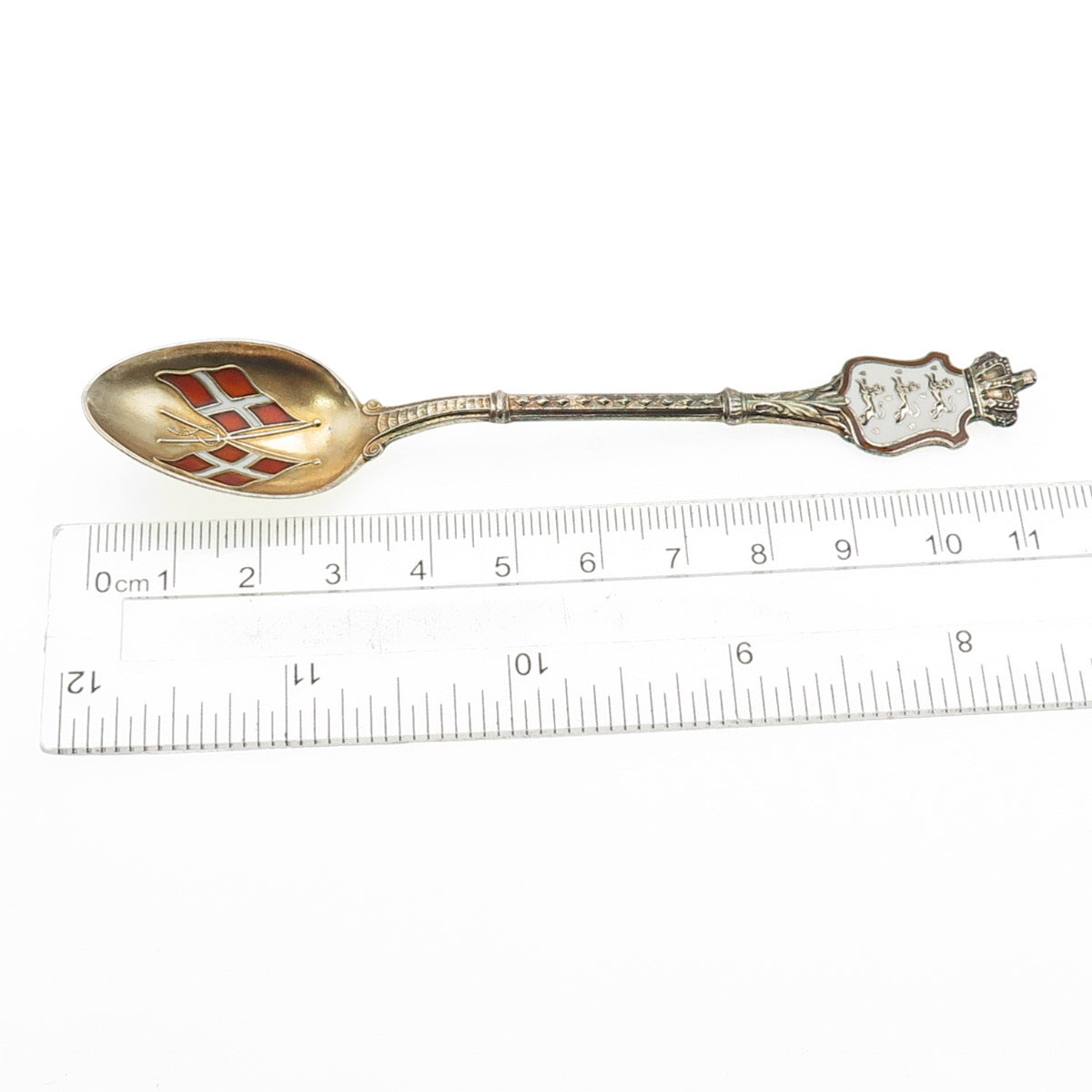 Bernhard Hertz 925S Sterling Gold Plated Antique Enamel Denmark Coffee Spoon