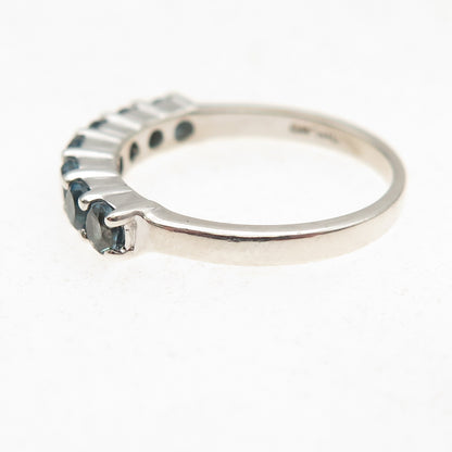 925 Sterling Silver Vintage Real Round-Cut London Blue Topaz Ring Size 7