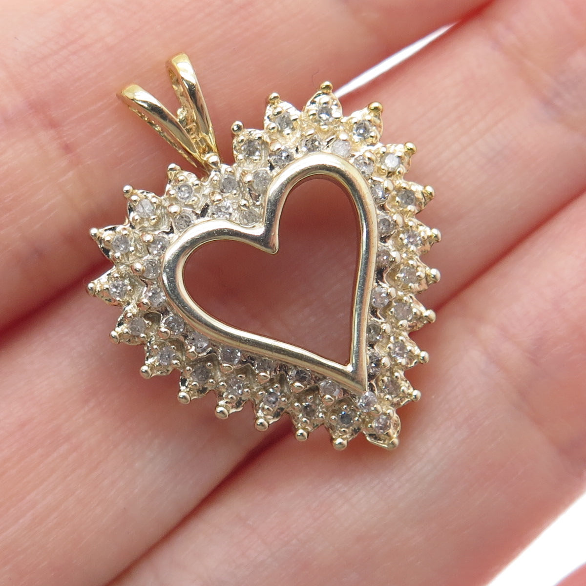 HN HENG NGAI Sterling Silver Gold Plated Real Round-Cut Diamond Heart Pendant