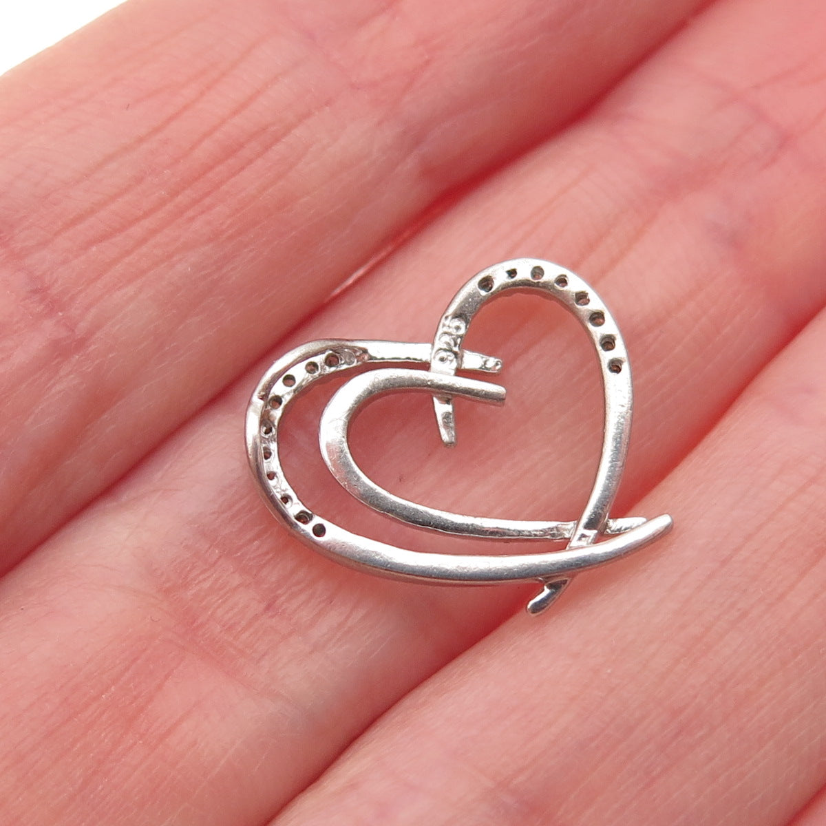 925 Sterling Silver Real Round-Cut Diamond Heart Mini Slide Pendant