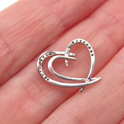 925 Sterling Silver Real Round-Cut Diamond Heart Mini Slide Pendant