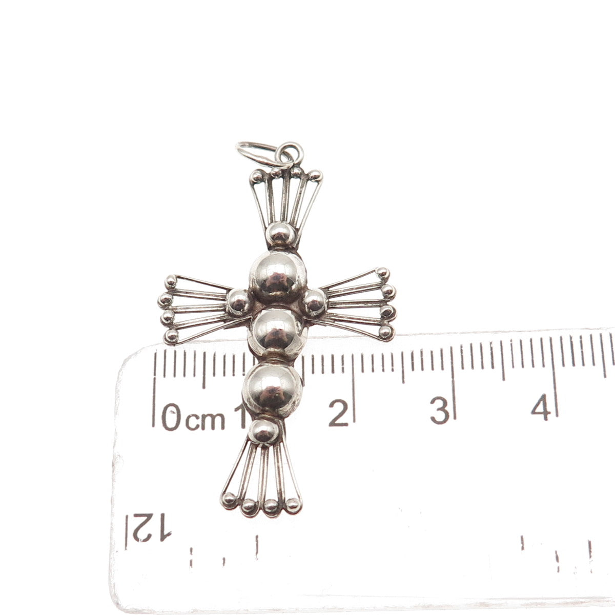 925 Sterling Silver Vintage Mexico Cross Beaded Oxidized Charm Pendant