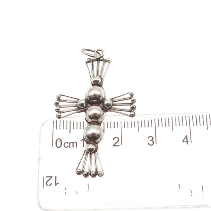 925 Sterling Silver Vintage Mexico Cross Beaded Oxidized Charm Pendant