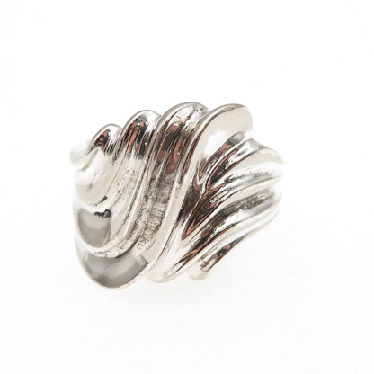 925 Sterling Silver Vintage Modernist Wavy Oxidized Ring Size 6.75