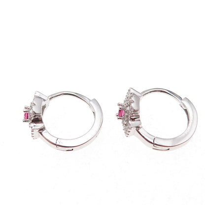 925 Sterling Silver Pink & White C Z Cross Hoop Earrings