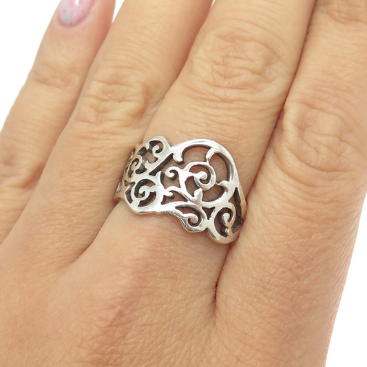 925 Sterling Silver Vintage Ornate Floral Ring Size 8.25