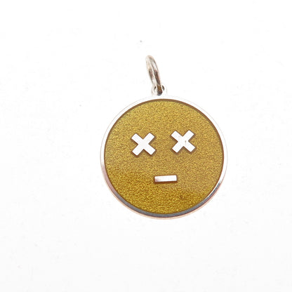 925 Sterling Silver Yellow Enamel Astonished Emoji Face Charm Pendant