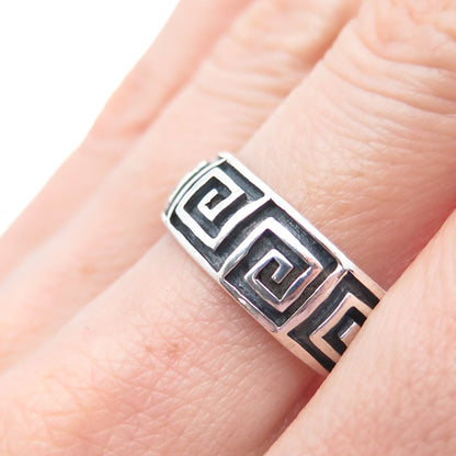 925 Sterling Silver Vintage Greek Maze Oxidized Band Ring Size 9.5