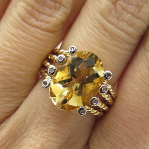 925 Sterling Silver Gold Plated Real Diamond & Citrine Gem Twisted Ring Size 7