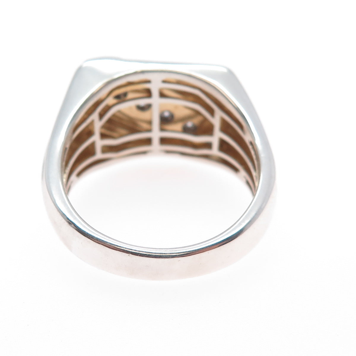 925 Sterling Silver Real Round-Cut Diamond Modernist Ring Size 10.5