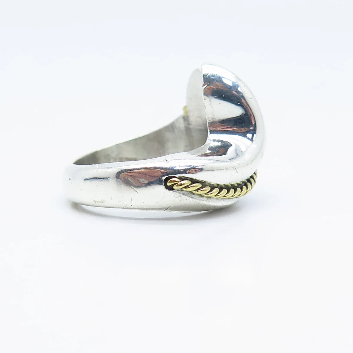 925 Sterling Silver 2-Tone Vintage Ribbed Twisted Ring Size 8.25