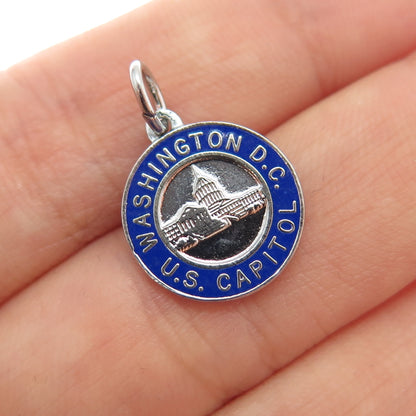 925 Sterling Silver Vintage Enamel US Capital Washington DC Minimalist Pendant