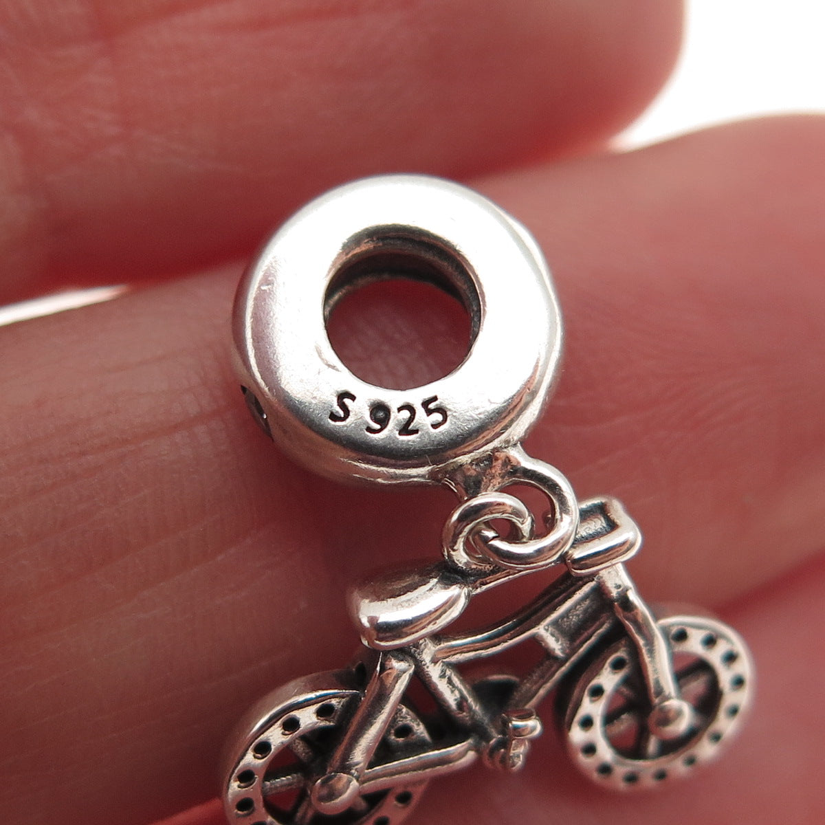 925 Sterling Silver Round-Cut C Z Bicycle Dangle Charm