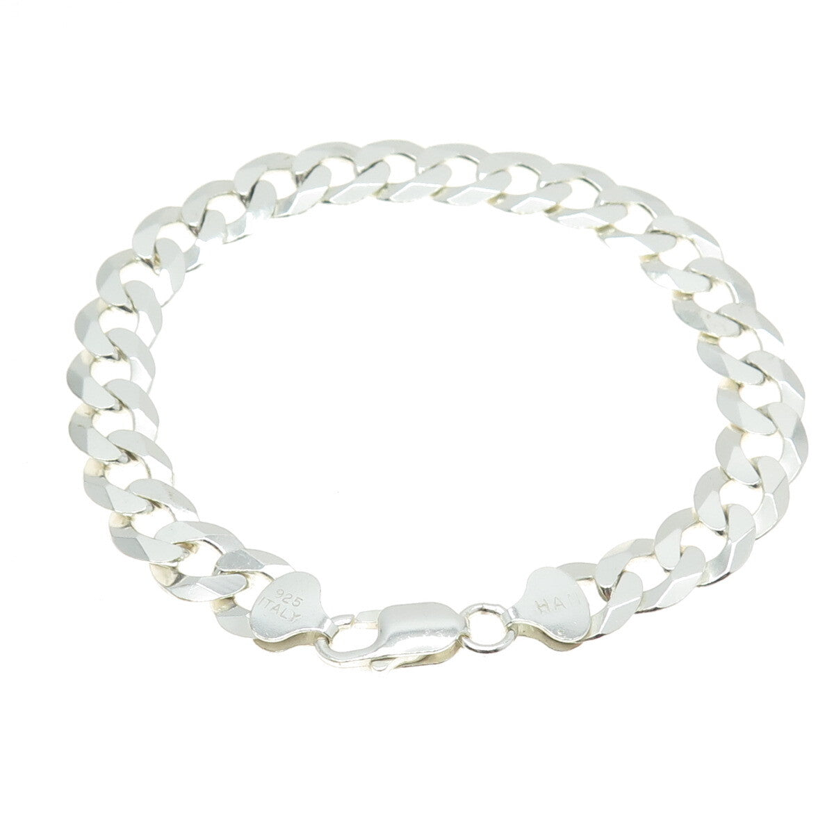 HAN 925 Sterling Silver Italy Flat Curb Link Bracelet 8.25"