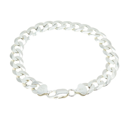HAN 925 Sterling Silver Italy Flat Curb Link Bracelet 8.25"