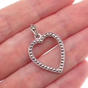 Masha 925 Sterling Silver Antique Art Deco Real Marcasite Heart Charm Pendant
