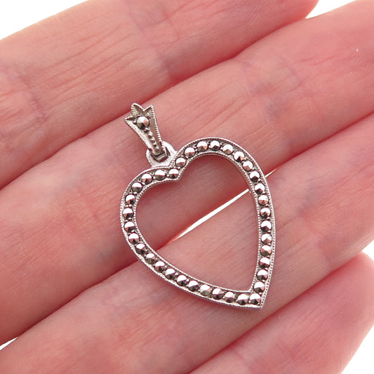 Masha 925 Sterling Silver Antique Art Deco Real Marcasite Heart Charm Pendant