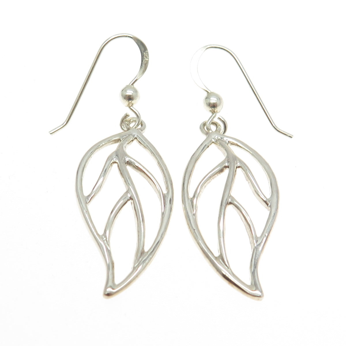 925 Sterling Silver Leaf Floral Dangling Earrings