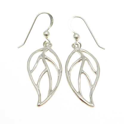 925 Sterling Silver Leaf Floral Dangling Earrings