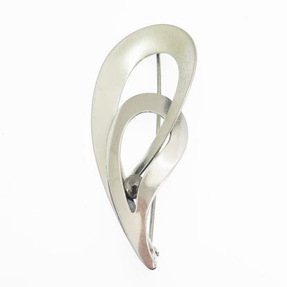 BEAU 925 Sterling Silver Vintage Interlocked Teardrop Modernist Pin Brooch
