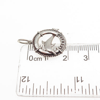 925 Sterling Silver Vintage Leeward Dolphin Oxidized Mini Charm Pendant