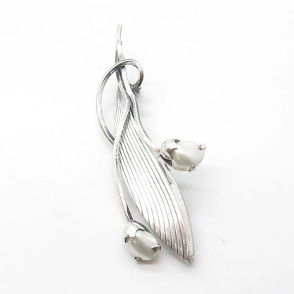 925 Sterling Silver Antique Art Deco Germany Faux Pearl Leaf Floral Pin Brooch