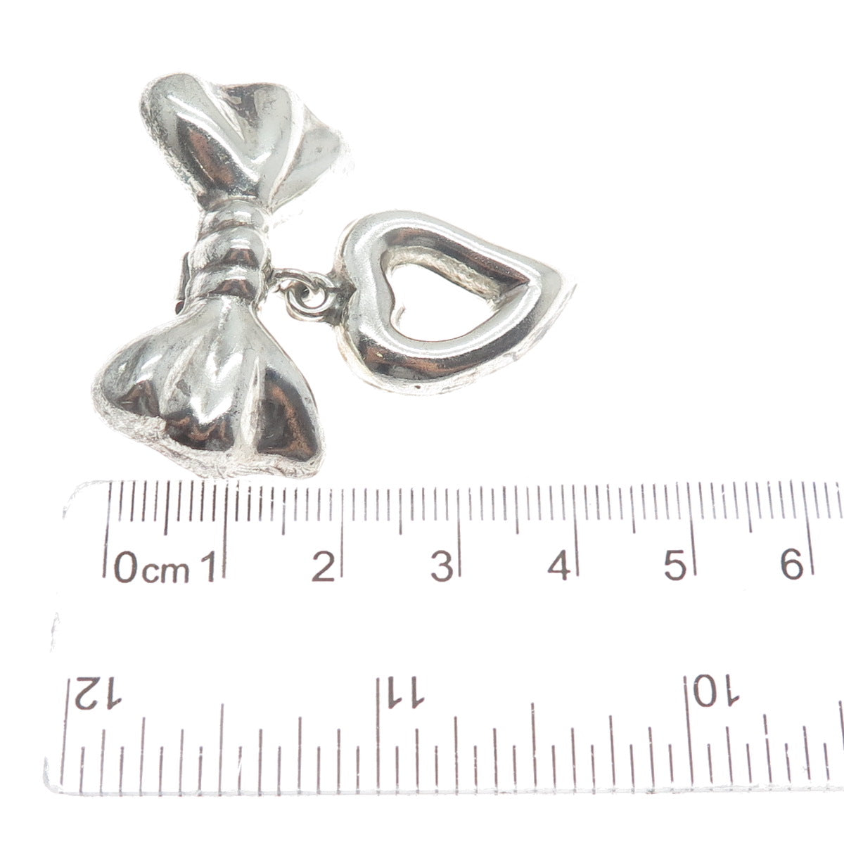 925 Sterling Silver Vintage Mexico Bow Open Heart Dangle Oxidized Brooch/Pendant