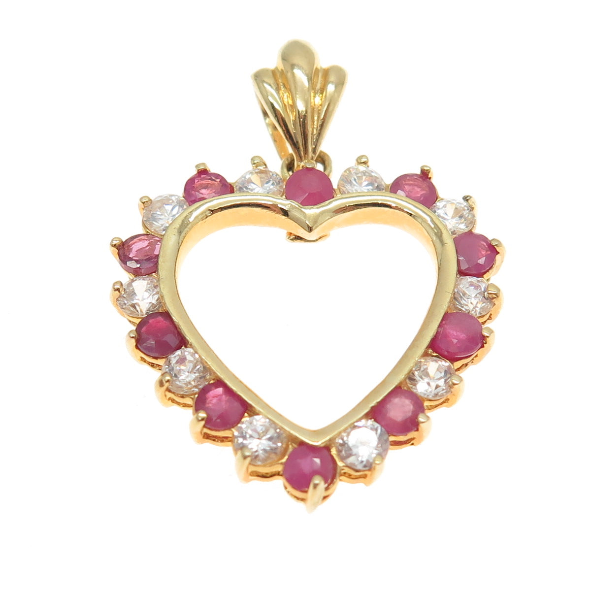 925 Sterling Silver Gold Plated Real Round-Cut Ruby & C Z Heart Pendant