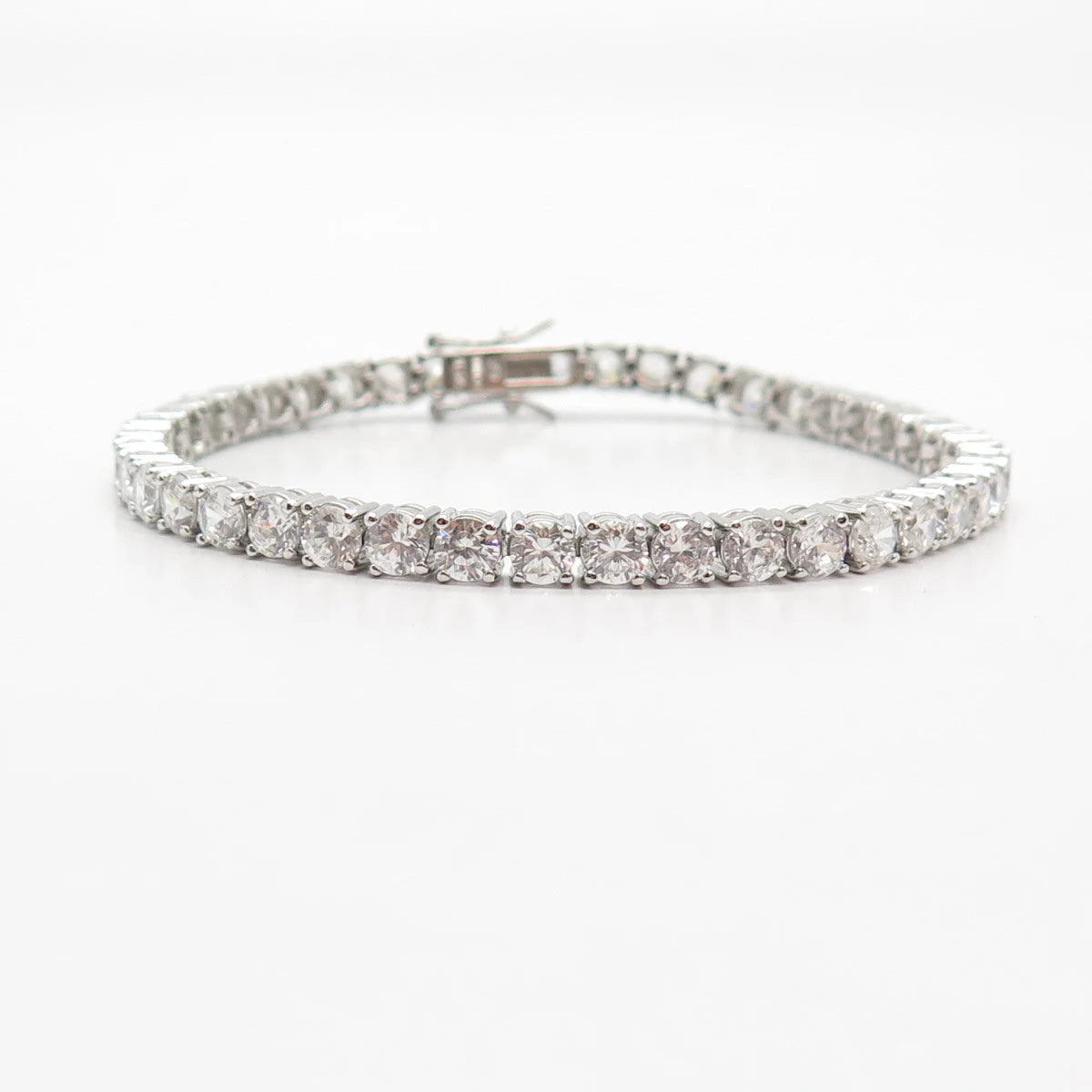 925 Sterling Silver Vintage C Z Round Tennis Link Bracelet 7 1/4"