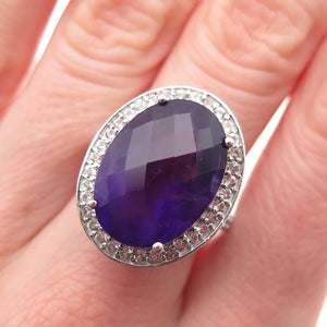 SAM 925 Sterling Silver Real Amethyst & White Topaz Ring Size 7