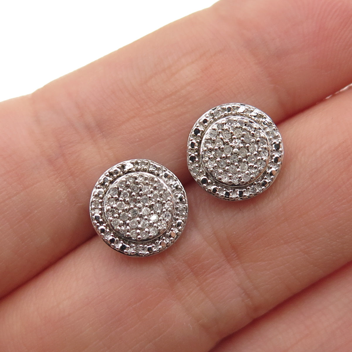 SUN 925 Sterling Silver Real Round-Cut Diamond Stud Earrings