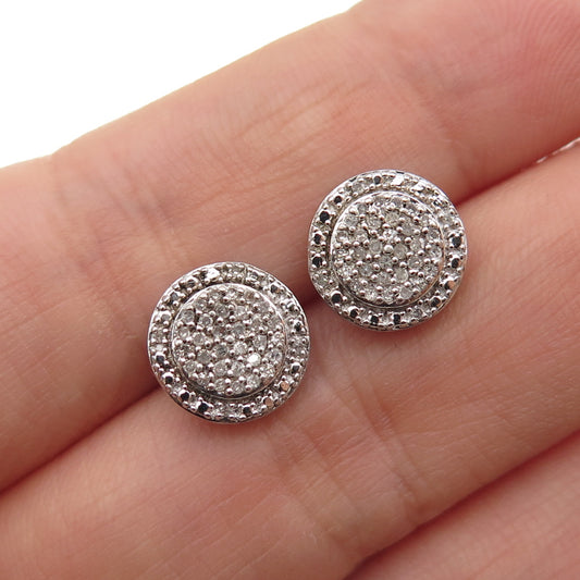 SUN 925 Sterling Silver Real Round-Cut Diamond Stud Earrings