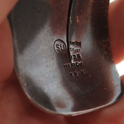 925 Sterling Vintage Mexico C Z Modernist Oxidized Adjustable Cuff Bracelet 7.5"