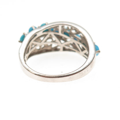 Chuck Clemency 925 Sterling Silver Real Turquoise Floral Scroll Ring Size 8.25